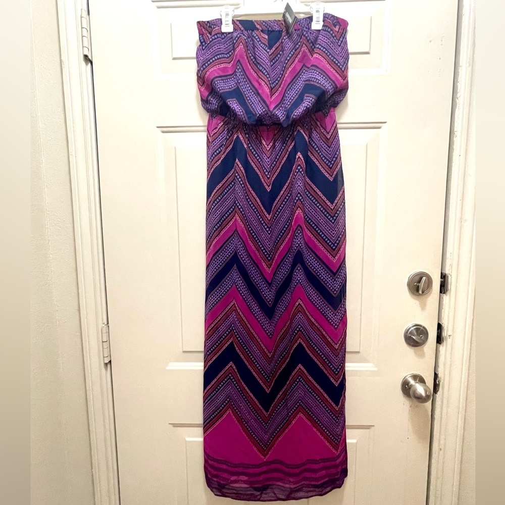 Express Purple Multicolored Chiffon Blouson Maxi Dress Womens